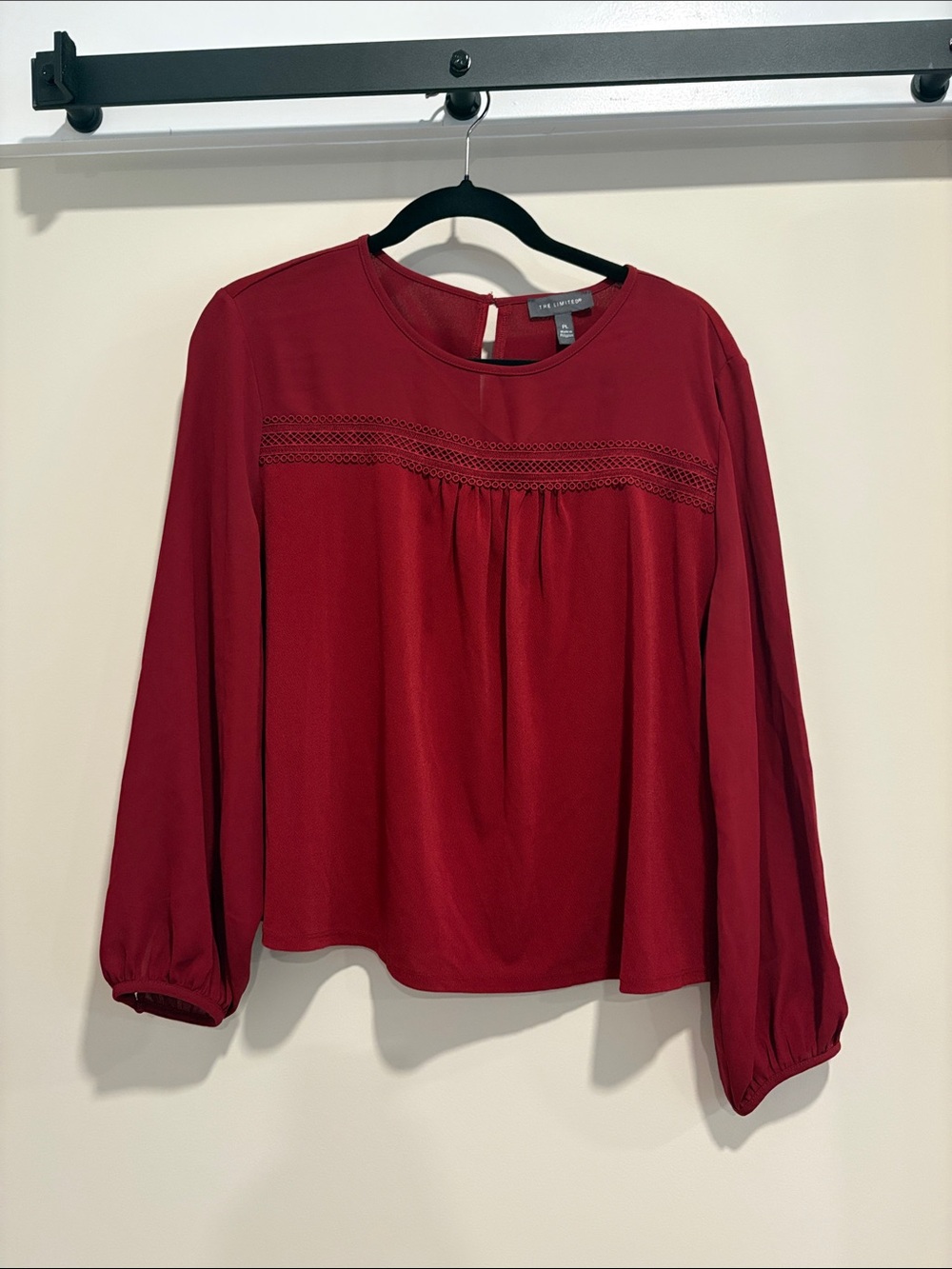 LOFT Burgundy Long-Sleeve Lace Yoke Top